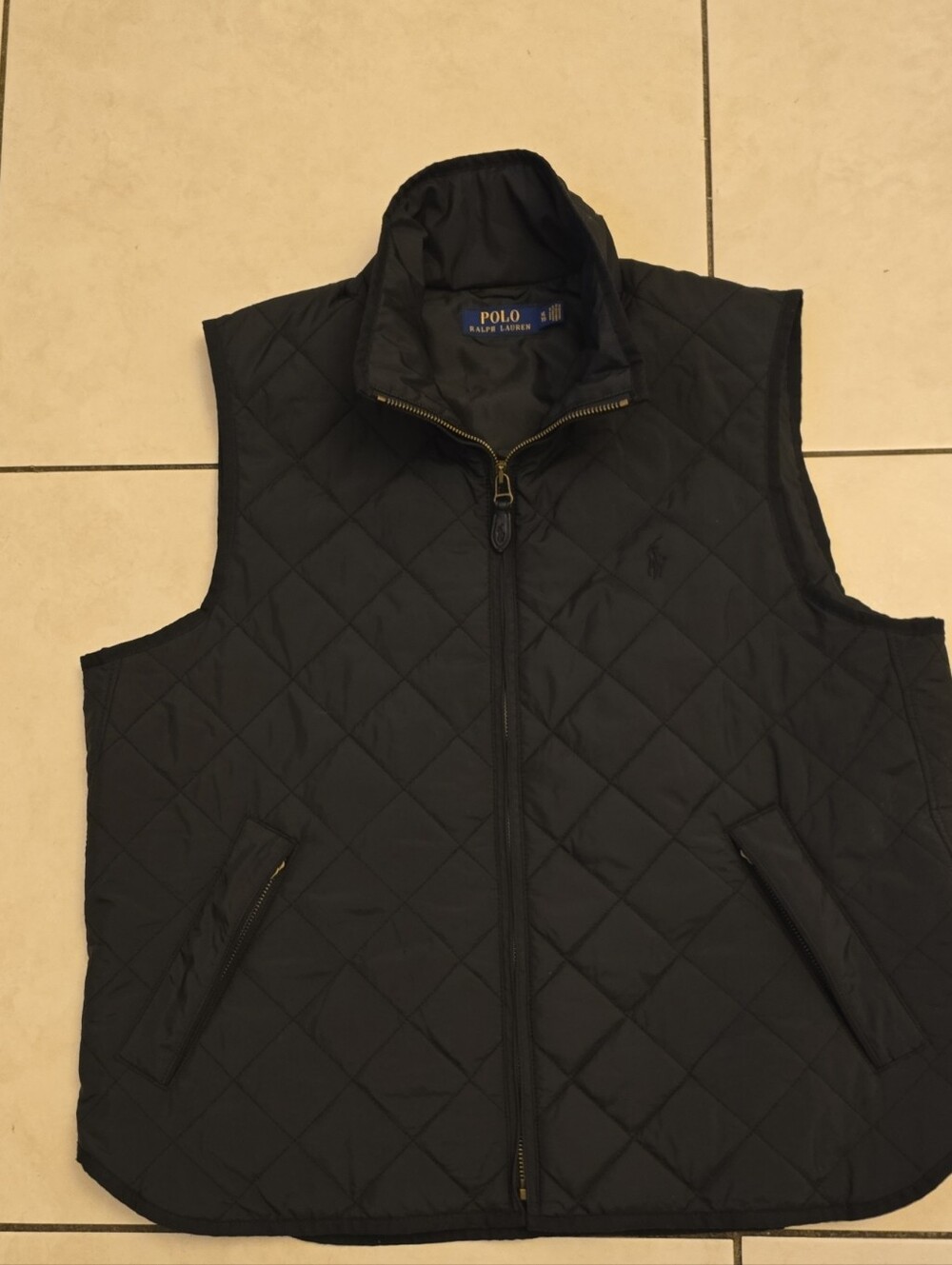Polo by Ralph Lauren Men Black Quilted Zip-Front Vest, Used
